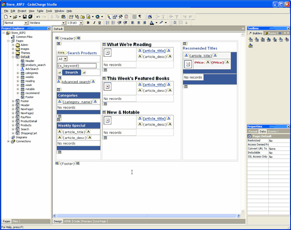 Screenshot for CodeCharge Studio 3.0